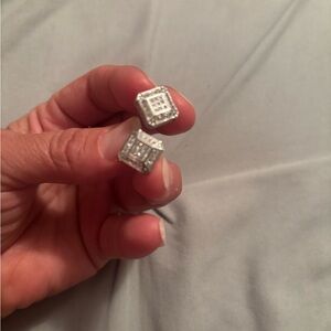 ✨ Sparkling 925 Sterling Silver Stud Earrings w/ All-Over Diamond Accents ✨